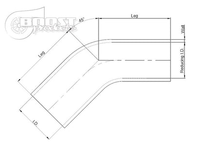 BOOST Products Silicone Reducer Elbow 45 degree, 57mm (2.25") - 51mm (2.0") ID, black