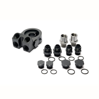 BOOST Products Billet Oil Filter Sandwich Plate Adapter  w/ Thermostat, black anodized