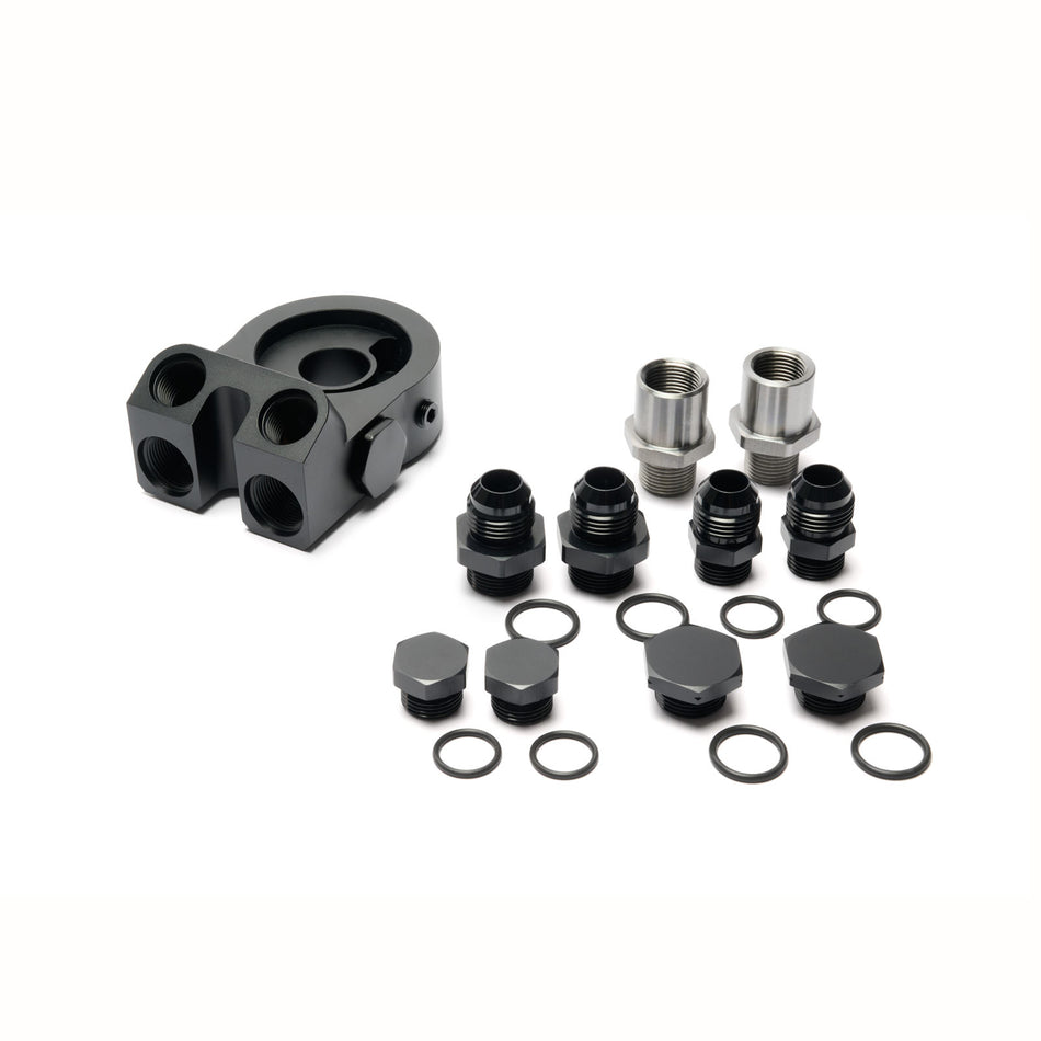 BOOST Products Billet Oil Filter Sandwich Plate Adapter  w/ Thermostat, black anodized