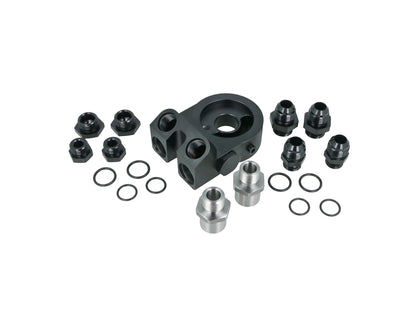 BOOST Products Billet Oil Filter Sandwich Plate Adapter  w/ Thermostat, black anodized