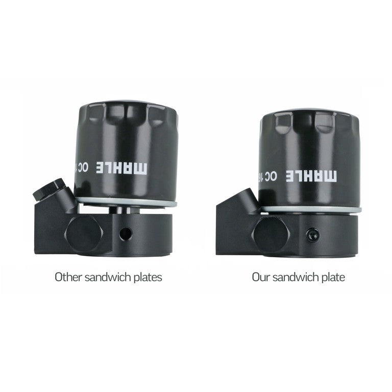 BOOST Products Billet Oil Filter Sandwich Plate Adapter  w/ Thermostat, black anodized