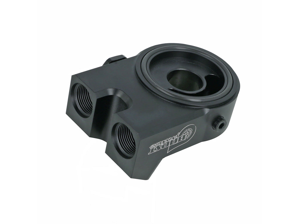 BOOST Products Billet Oil Filter Sandwich Plate Adapter  w/ Thermostat, black anodized