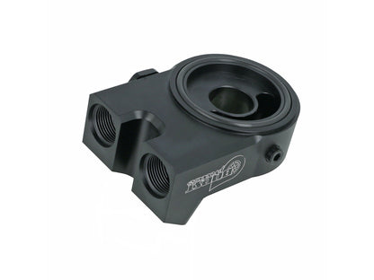 BOOST Products Billet Oil Filter Sandwich Plate Adapter  w/ Thermostat, black anodized