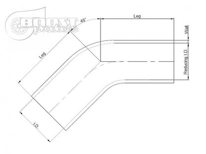 BOOST Products Silicone Reducer Elbow 45 Degrees, 1-3/4"  1-3/8' ID, Blue